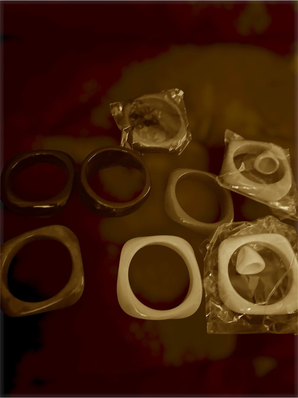 Women's Cream and Brown Resin Square Bangle Bracelet Set some with resin rings